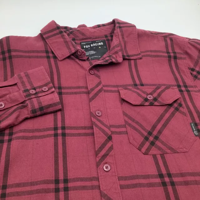 Fox Racing Mens Long Sleeve Button Up Shirt Red Plaid Size XL