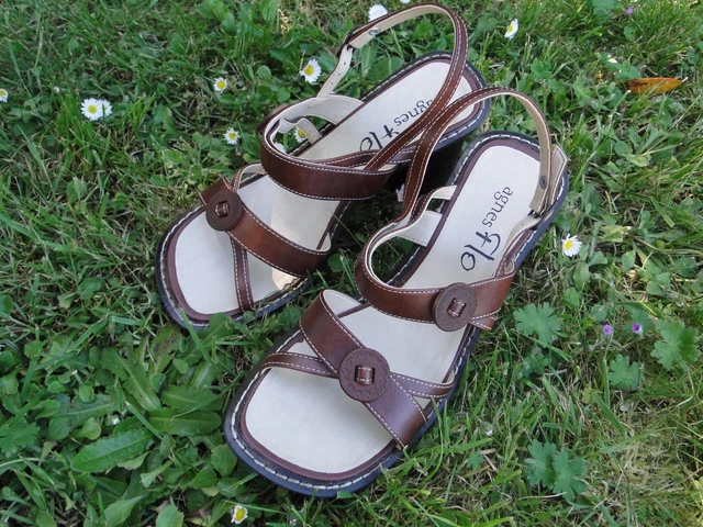 Escarpins Agnes Flo Cuir Noir Taille 37 - Motifs Marron - Talons 2-7 Cm - Occasion