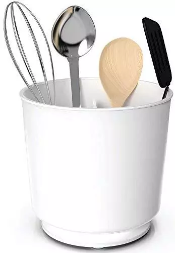 Extra Large Rotating White Utensil Holder Caddy With Sturdy No-Tip Weighted Base