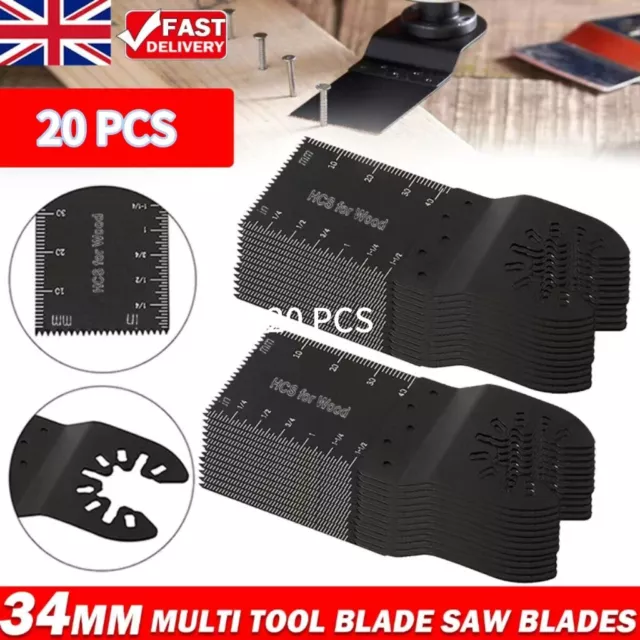 20 PCS Oscillating Multi Tool Saw Blades Set Carbide Blade Metal Wood Cutter UK