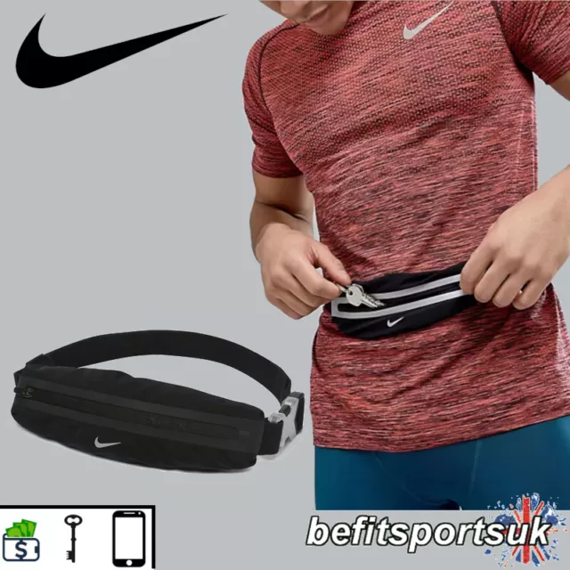 Nike Running Belt Waistpack Slim Pouch Gel Phone Holder Stretch Zip Pocket Black