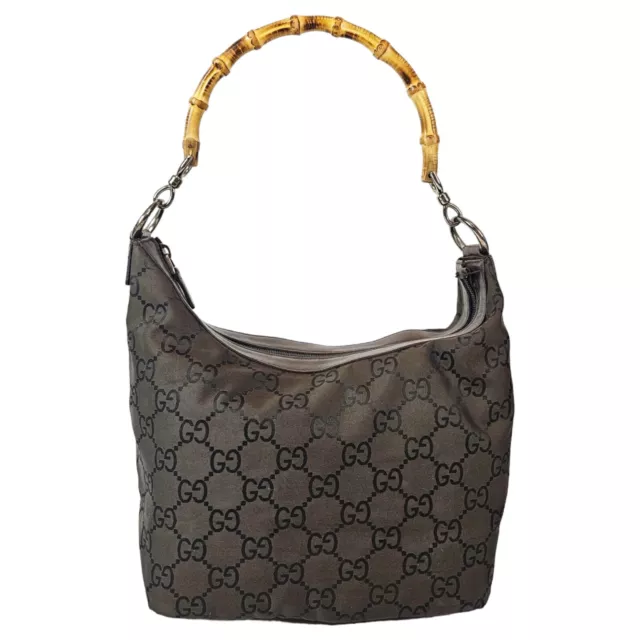 Gucci Brown Monogram Bamboo Handle Hobo Bag