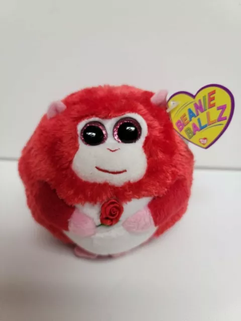 Ty Beanie Ballz In Love The Monkey Ball 5" 13cm Rare Plush Stuffed Toy With Rose