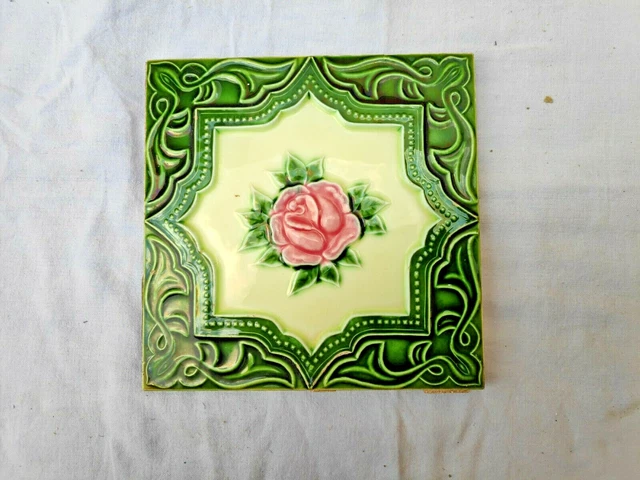 Vintage Embossed Majolica Art Nouveau Architecture Furniture Tile Japan 4 Pcs 3