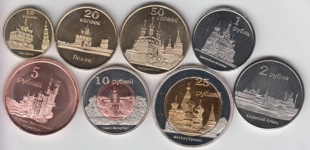 KOMI (RUSSIA) Set 9pcs 2014, Russian and Ukranian cities, unusual coinage
