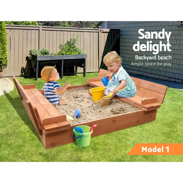 Keezi Kids Sandpit Outdoor Toys Wooden Sand Pit Play Box Canopy Children Toy 2