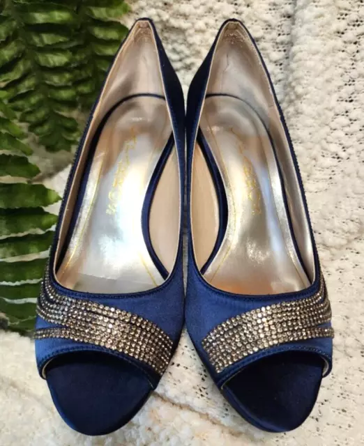 Caparros Womens Oz Peep Toe Classic Pumps, Blue Satin w/Silver Rhinestones 5.5M 3