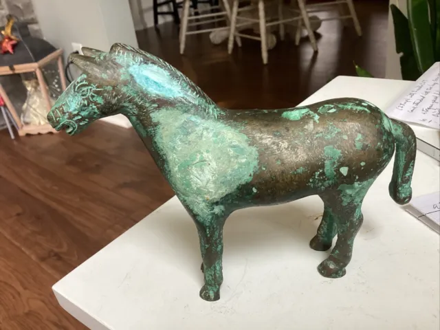 Vintage solid Brass with green finish, Horse.