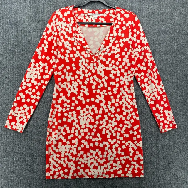 DVF Diane Von Furstenberg Silk Dress Womens Size 8 Reina Tunic Red Print Sheath