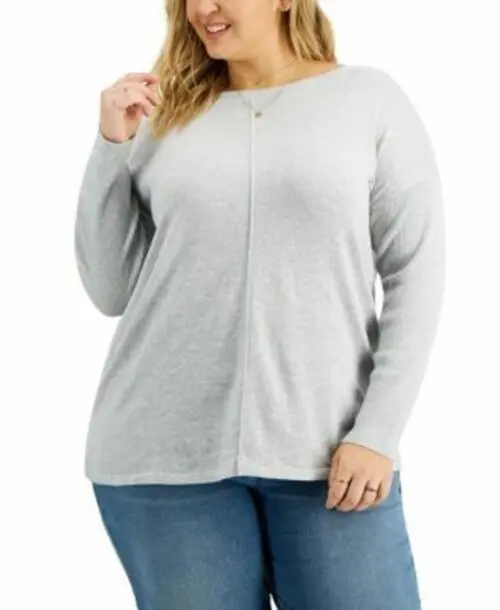 MSRP $57 Style Co Plus Size Seam-Front Tunic Sweater Light Gray Size 2X