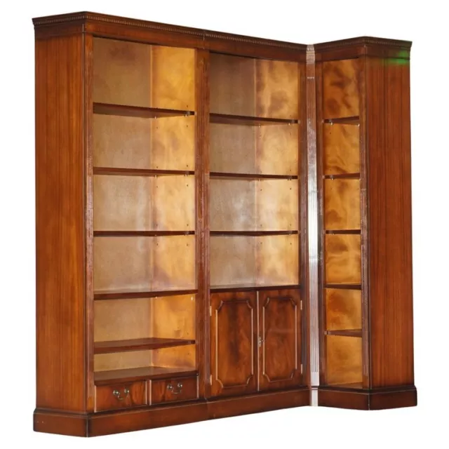 3 Piece Flamed Mahogany Open Library Bookcase Part Of A Suite Must See Pictures