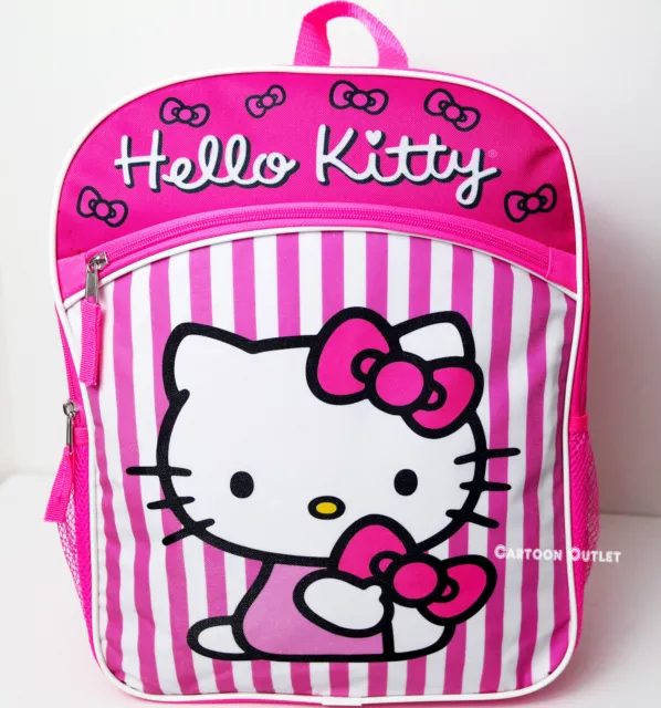 Sanrio Hello Kitty School Backpack Stripes 16" Canvas Pink GIRLS Large Canvas