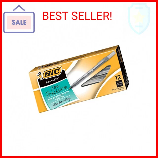 BIC® Round Stic® Ballpoint Pens, Fine Point, 0.8 mm, Translucent Barrel, Black I