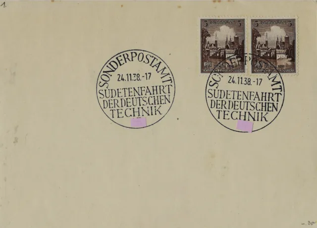 DR Stempelkarte mit SST Sudetenfahrt der Deutschen Technik 24. 11. 1940 MeF 665