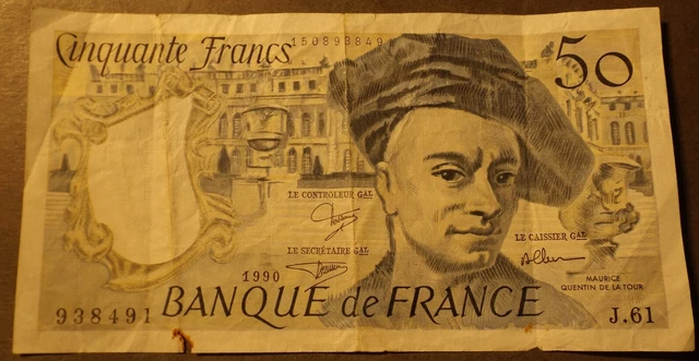 Franc 50 Franc Bank Note 1990 Has Small Tears One At The Bottom Is Larger And Ha