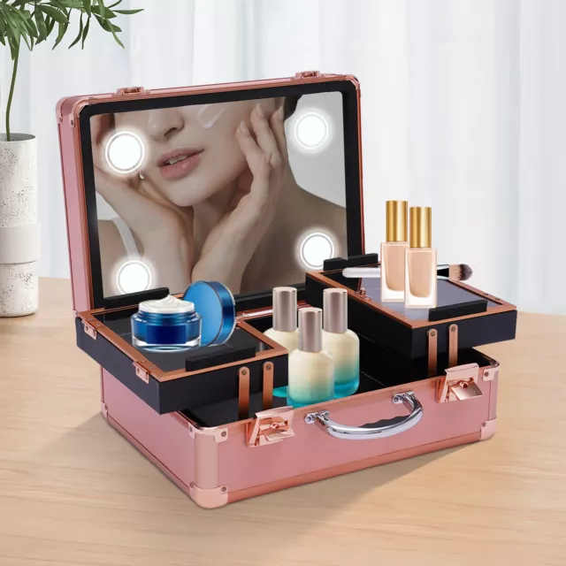 Valigia trucco custodia cosmetici borsa organizer stoccaggio con luce e specchio