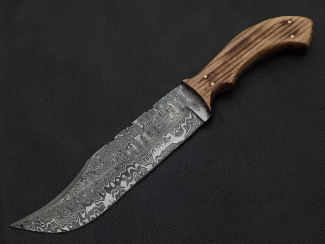 12" Custom Hand Made Damascus Steel Hunting Knife Olivewood Handle 8418