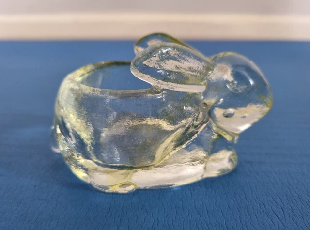 Vintage Antik Glas Hase Kaninchen Kerzenhalter gelb hellgrün Kunst Zuhause