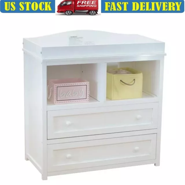 2-Drawer Changing Table Baby Dressers Storage 2 Cubbies Wood Bedroom Organizer