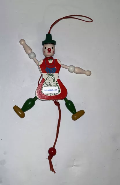 Vintage Jumping Jack Wooden Pull String Girl Christmas Tree Ornament