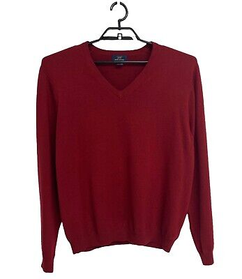 Brooks Brooks Brothers Homme Rouge Polaire Pull Col V Grand Nwt Bleu Coton Cachemire L 
