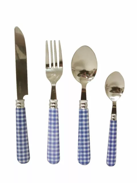 (Wk001) Cuberteria 24 Cubiertos Cuchara Tenedor Cuchillo Cucharilla Vichy Azul