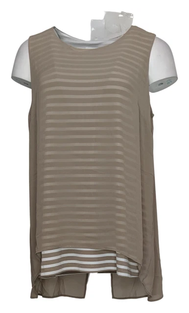 Susan Graver Women's Shaper Sz M Printed Knit Tank with Woven Brown A395087