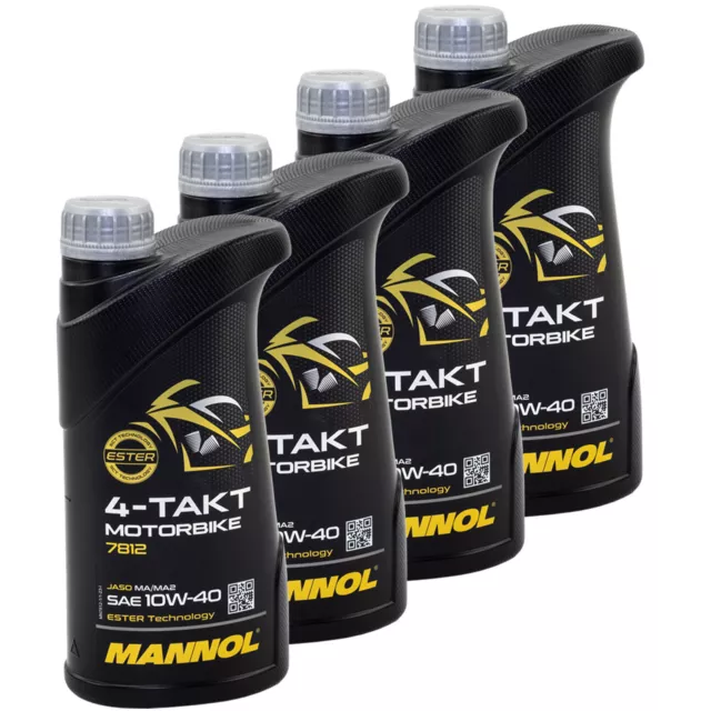 MANNOL Motoröl Motorbike 4-Takt 10W40 API SL 4x 1 L für Aprilia ATU Honda Rex