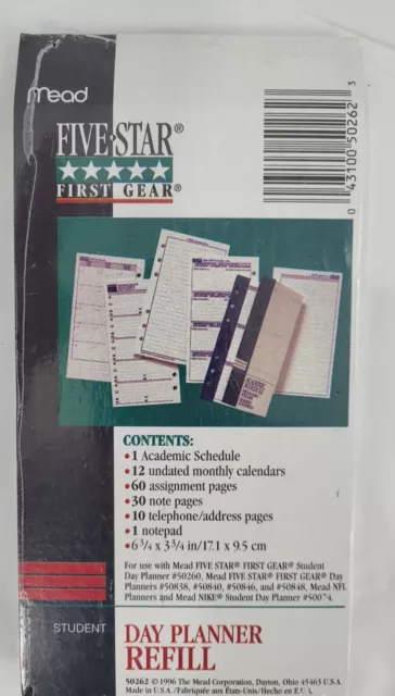Mead Five Star Student Undated Day Planner Refill Pages 6 3/4" x 3 3/4"