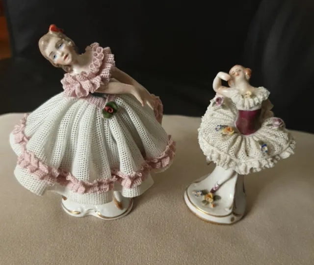 Vintage Dresden Lace Porcelain Figurine Dresden Porcelain Ballerina Figurines