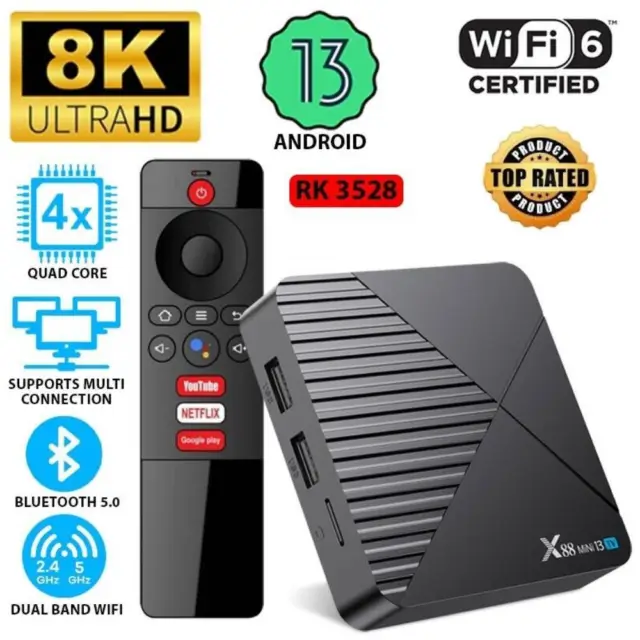 New Smart TV Box Android 13.0 WIFI 6 RK3528 Quad Core 8K UHD Media Stream Player