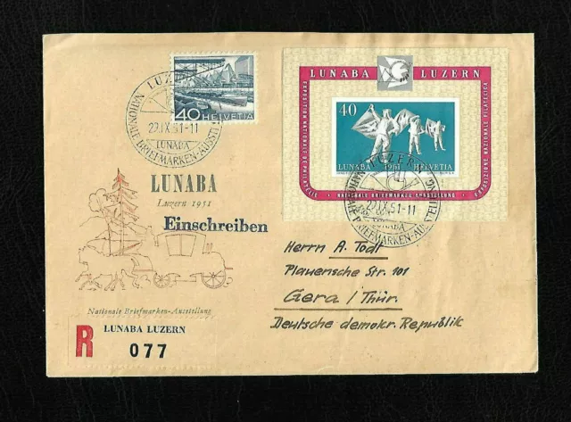 29.IX.51 R-LUNABA LUZERN Gera Thüringen DDR Blatt Ausstellung Luzern FDC ; 60896
