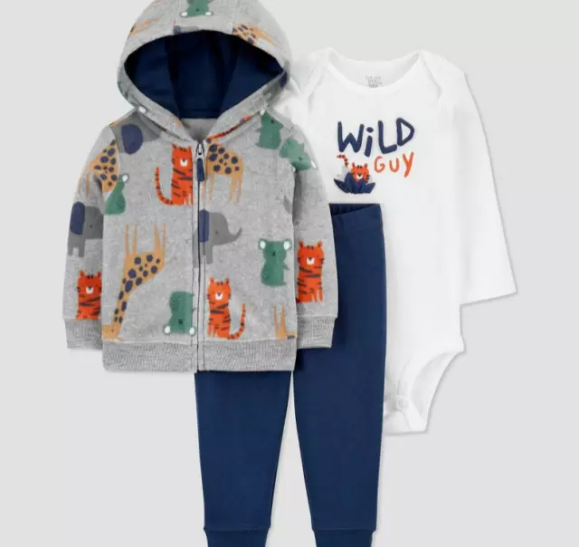 Carters Baby Boys' Safari Cardigan Top & Bottom Set *6M* White/Gray/Blue R4P7