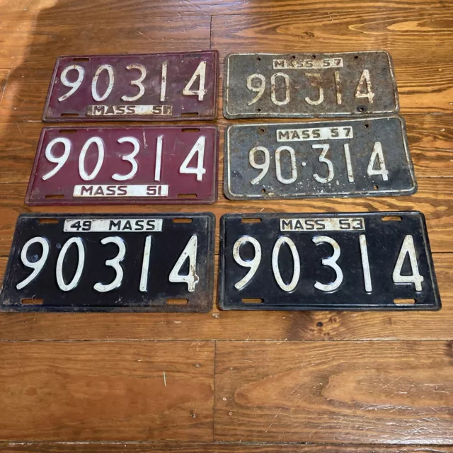 1949 1951 1957 Massachusetts License Plate MA Matching 6 Plates Low Number 90314