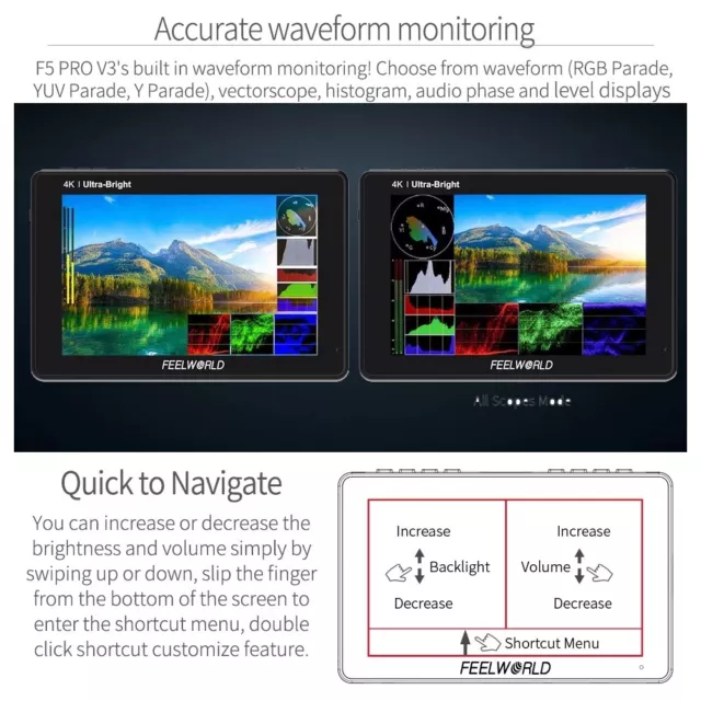 Feelworld F5 Pro V4 6" Touch Screen Camera Field Video Monitor 3D LUT 4K HDMI 3