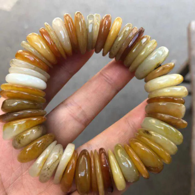 Large Special Pure Chinese Natural HeTian Jade Flat Beads Prayer Bracelet Wrist