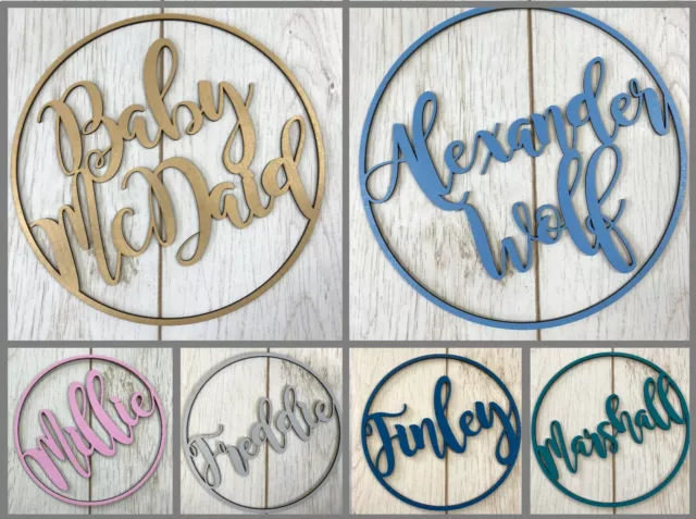 *ANY NAME & COLOUR* Personalised wooden name hoop wreath - Circle Loop Plaque