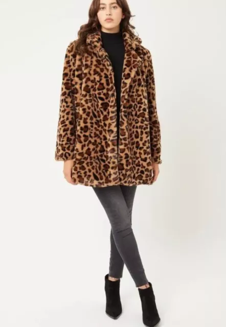 Women's  Leopard Print Faux Fur Coat Size S
