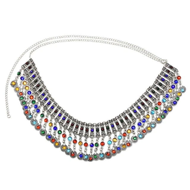 Femmes argent pièce danse du ventre gland taille chaîne ceinture gitane  plage