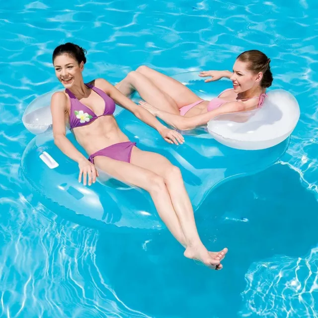 Double Water Ring Inflatable 2 Person Duo Pool Chair Lilo Lounger Air Mat Float