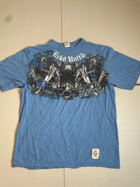 VTG Y2K Ecko Unltd We Are Unltd Blue Short Sleeve Shirt Mens Large