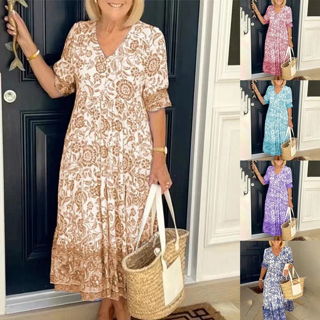 Abito estivo alla moda donna collo a V con stampa floreale per feste in spiaggia