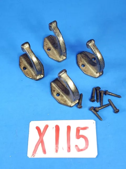 Vintage Wall Hooks Brass Plated Cast Iron 4 Hangers W/ Original Screws 4