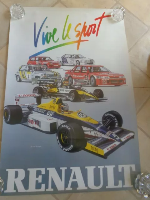 Année 80 Ancienne AFFICHE CONCESSION RENAULT VIVE LE SPORT R5 R21 TURBO WILLIAMS