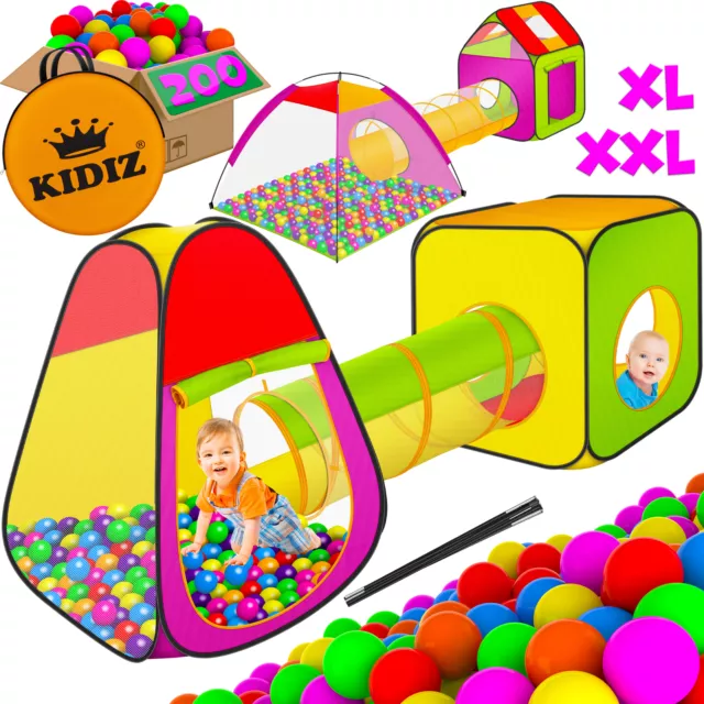 KIDIZ® Spielzelt Tunnel 200 Bälle Tasche Kinderzelt Bällebad Spielhaus Babyzelt