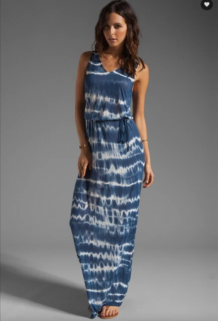 Soft Joie Size Small Emilia Tie Dye Maxi Dress Blue White Sleeveless V-Neck