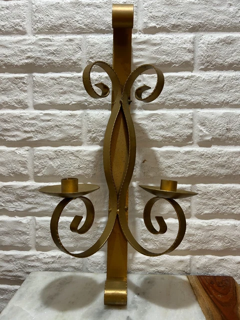 Vintage Hand Wrought Iron Candle Holder Wall Sconce Brass & Copper Twisted Swirl