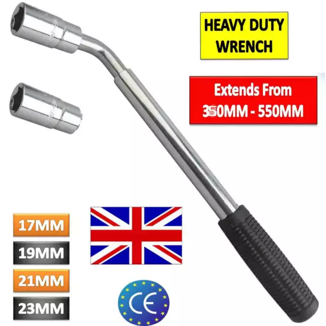 Extendable Wheel Brace Wrench Telescopic Car Van Socket Tyre Nut 17 19 21 & 23mm