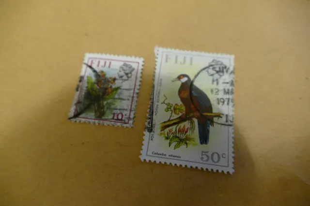 2 Fiji Fijian used postage stamps - philately postal