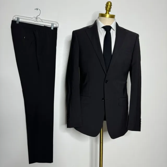 Calvin Klein Slim Fit Suit Mens Solid Black Stretch Wool 40L 32W